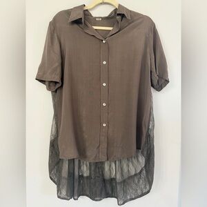 Chan Luu Women’s designer high low sheer lace back button down collared blouse